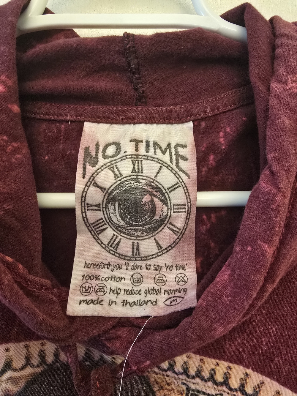 Tie-Dye Maroon Boho Hoodie with Circular Mandala Print - Picture 2 of 2